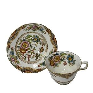 Hudson & Middleton Sutherland China Kiang Tea Cup Saucer Set Floral Gold Gilt‎